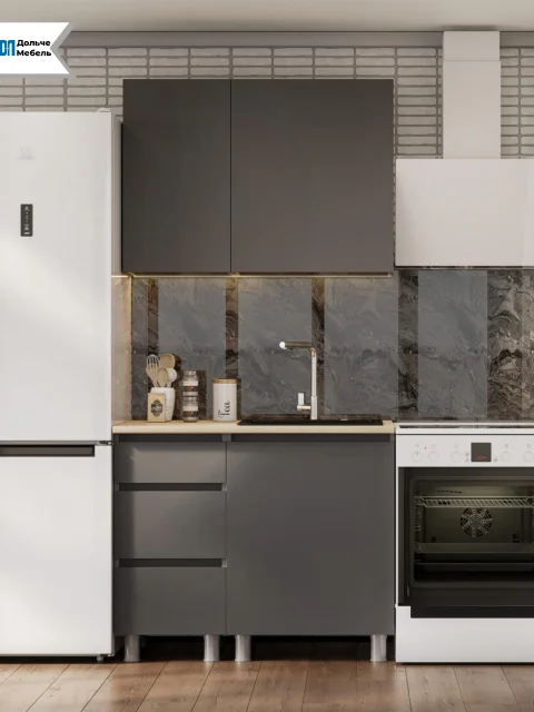 Кухонный гарнитур Денвер 1 м модульная кухня прямая, набор для маленькой кухни, без столешницы, графит серый